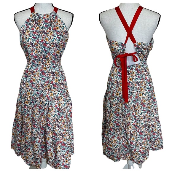 ANTONIO MELANI Dresses & Skirts - Antonio Melani Liberty of London Olivia Red Floral Cotton Open Back Halter Dress